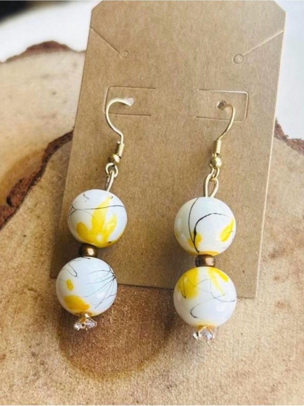 Yellow White Beaded Dangle Earrings Minimal Sunshine Summer Aesthetic